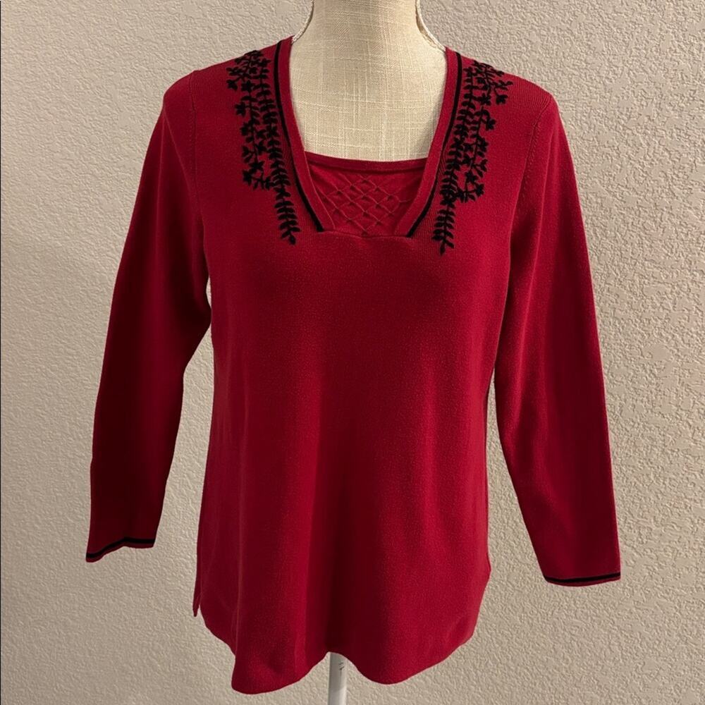 Mercer Street Studio Cotton Blend Vibrant Red Knit Top Petite Medium Workwear